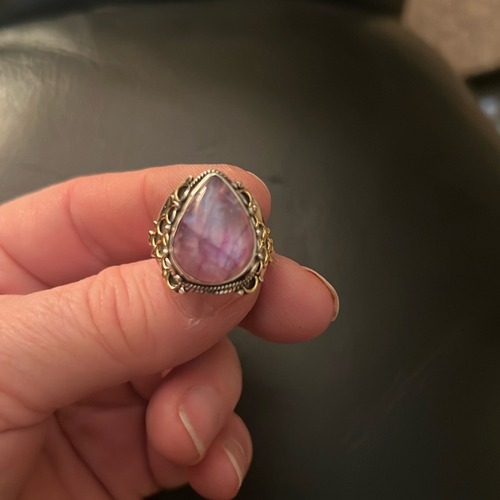 Pink Moonstone Solid Sterling Gemstone Ring Size 8 - image 1
